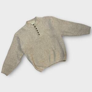 Vintage Eddie Bauer USA Made Cotton Henley Sweater Mens M Tan Knit Pullover V08